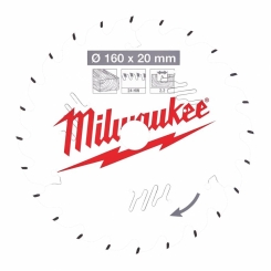 Диск пиляльний PFTE MILWAUKEE, Ø160х20х2,2мм, 24 зуб. 1
