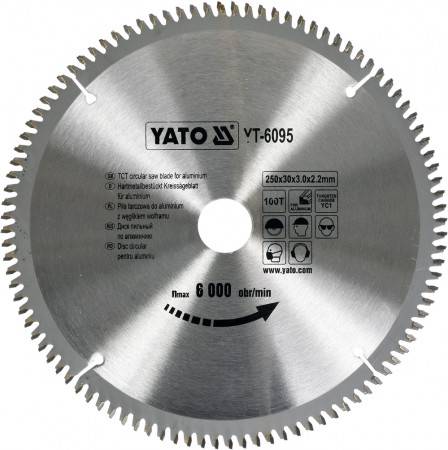 Диск пильний по алюмінію YATO, 250х30х3.0x2.2 мм, 100 зубців, RPM до 6000 1/хв [10/20]