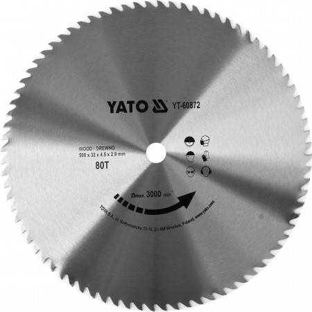 Диск пильний по дереву YATO: 500x32x4.5 мм, 80 зубців, RPM до 3000 1/хв
