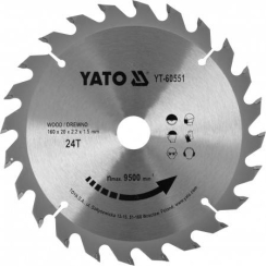 Диск пильний побідитовий по дереву YATO: 160x20x2.2x1.5 мм, 24 зубці, RPM до 9500 1/хв
