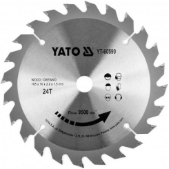 Диск пильний побідитовий по дереву YATO: 165x16x2.2x1.5 мм, 24 зубці, RPM до 9500 1/хв