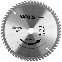 Диск пильний переможний по дереву YATO: 165x16x2.2x1.5 мм, 60 зубців, RPM до 9500 1/хв