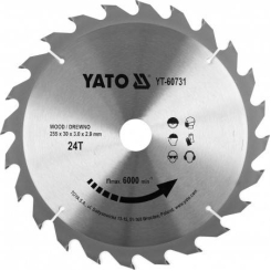 Диск пильний побідитовий по дереву YATO: 255x30x3.0x2 мм, 24 зубці, RPM до 6000 1/хв