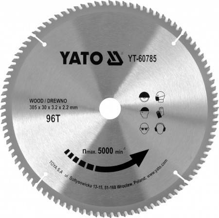Диск пильний переможний по дереву YATO: 305x30x3.2x2.2 мм, 96 зубців, RPM до 5000 1/хв