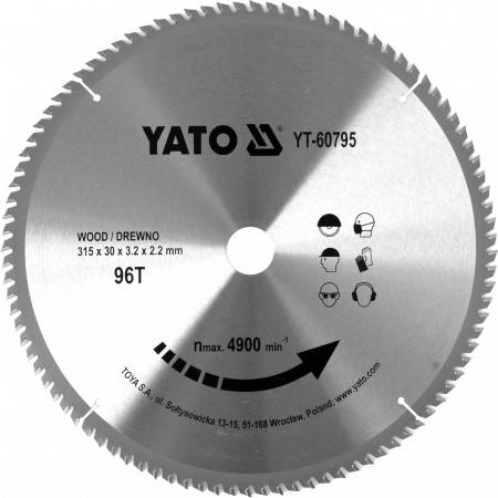 Диск пильний переможний по дереву YATO: 315x30x3.2x2.2 мм, 96 зубців, RPM до 4900 1/хв