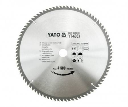 Диск пильний побідитовий по дереву YATO: 350х30х3.5х2.5 мм, 84 зубці, RPM до 4500 1/хв