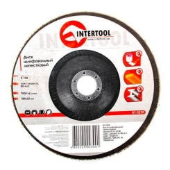 Диск шліфувальний пелюстковий, 180×22 мм, зерно K100, 7000 об/хв INTERTOOL BT-0230