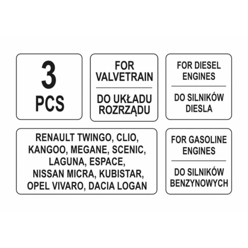Фіксатори газорозподільної системи двигунів авто групи RENAULT 1,4 1,6 1,8 2,0 16V YATO наб. 3 елем.