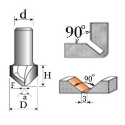 Фреза Пазова V-подібна №1004 composit F=3мм (O90, D14, h10) 08-034-090