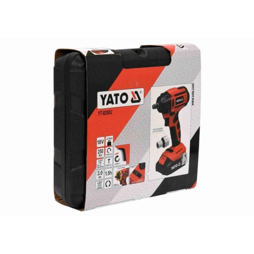 Гайковерт ударний акумуляторний безщітковий YATO : квадрат- 1/2", 250 Нм, Li-Ion 18 В, 3 Агод  кейс