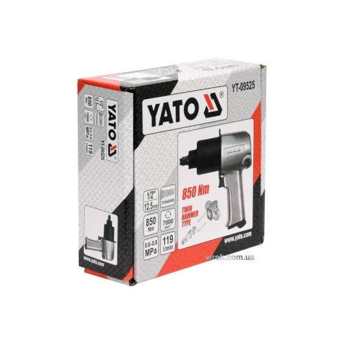 Гайковерт ударний пневматичний YATO: квадрат 1/2", F=850 Nm, роб. тиск-6-8 Bar при 119 л/хв.