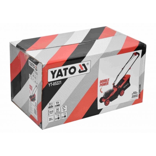 Газонокосарка на 4-х колесах акумул. YATO: 2хLi-Ion 18В,обрізн діап.Ø=34см,ємн-35л (БЕЗ АКУМУЛЯТОРА)