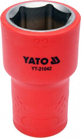 Головка торцева діелектрична 6-гранна YATO: квадрат 1/2", М=22 мм, L=55/38 мм, корпус VDE до 1000V