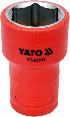 Головка торцева 6-гранна діелектрична YATO: квадрат 3/8", М=18 мм, L=45/28 мм, корпус VDE до 1000V