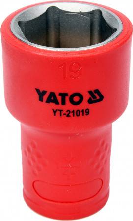 Головка торцева діелектрична 6-гранна YATO: квадрат 3/8", М=19 мм, L=45/28 мм, корпус VDE до 1000V