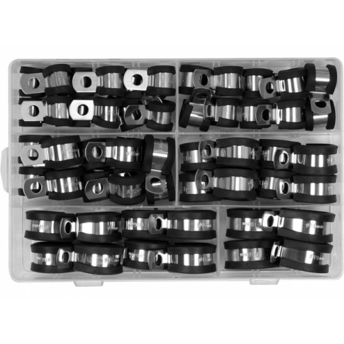 Хомути металево гумові YATO : Ø= 6, 8, 10, 13, 16, 19 мм, 52 шт