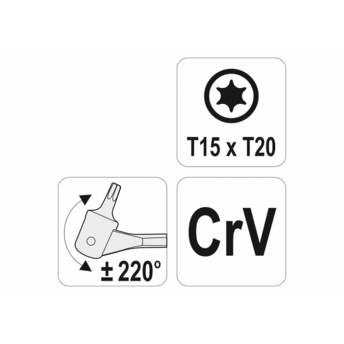 Ключ TORX 2-сторонній на шарнірах YATO: Т15 х Т20, L=202 мм, Cr-V
