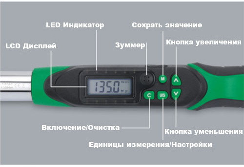 Ключ динамометричний двосторонньої дії 1.5-30Нм (цифровий) 1/4" TOPTUL DT-030I2