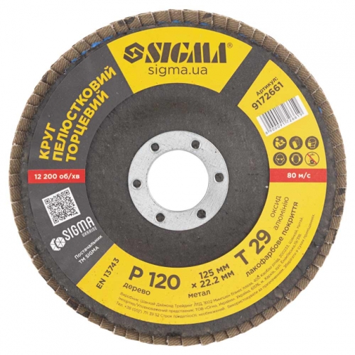 Коло пелюсткове торцеве Т29 (конічний) Ø125мм P120 Sigma (9172661)