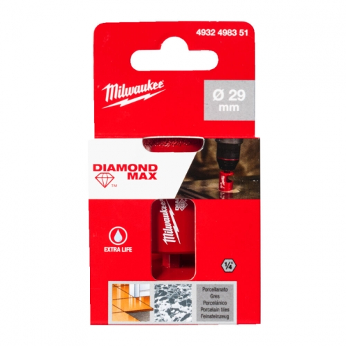 Коронка алмазна Diamond Plus/Max MILWAUKEE, діаметр 29,0мм (1/4'' Hex) (свердління з водою)