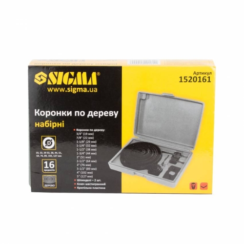 Коронки по дереву набірні Ø19; 22; 29; 32; 38; 44; 51; 64; 76; 89; 102; 127мм Sigma (1520161)