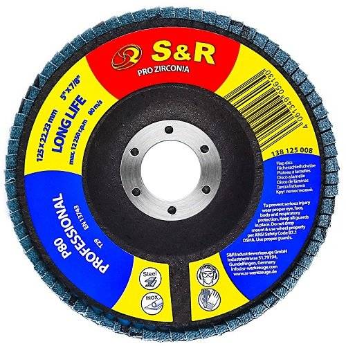 Круг зачистний пелюстковий S&R цирконієвий 125x22,2 з. 80 сталь