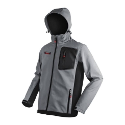 Куртка SOFTSHELL світло-сіро/чорна, з капюшоном, тришарова, стрейч 300 GSM 100D, водо-/вітрозахист, 96% поліестер / 4% еластан, 3 кишені, M INTERTOOL SP-3122