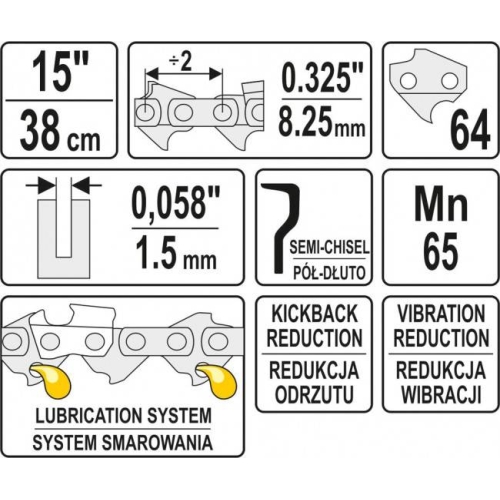 Ланцюг l= 15"/ 38 см (64 ланки) для бензопил YT-84900, YT-84934, шт