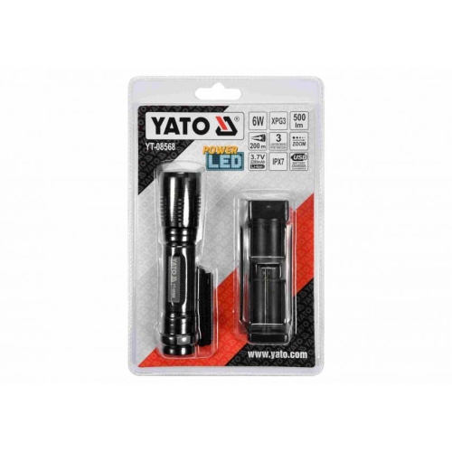 Ліхтар світлодіодний (XPG3 CREE) YATO, акумулят. Li-Ion-2.2A, Р = 6 Вт, Ф = 500 lm. Ø = 28 мм x 120 мм