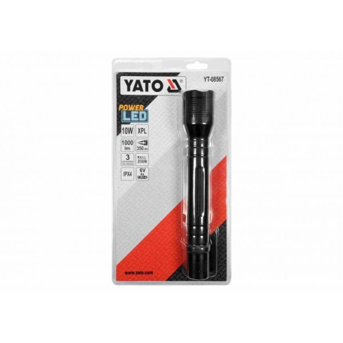 Ліхтар світлодіодний (XPL CREE) YATO, Р=10 Вт, Ф=1000 lm; живлення – 4 х R14 батар. Ø = 46 мм x 254 мм