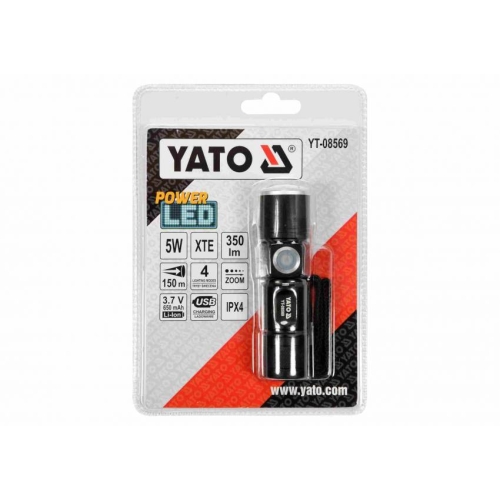 Ліхтар світлодіодний (XTE CREE) YATO, акумулят. Li-Ion 650 мА, Р = 5 Вт, Ф = 350 lm. Ø = 27 мм x 94 мм