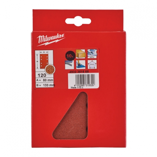 Лист шліфувальний MILWAUKEE, 80x133мм, зерно 120, (10шт), (заміна на 4932492765)