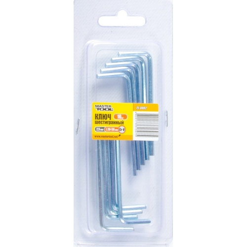 MasterTool Ключ шестигранний CrV 2,5мм L20-59мм, 10шт, Арт.: 75-0002