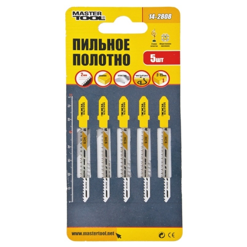 MasterTool Пильне полотно для лобзика по дереву 5 шт, 20TPI, чистий фігурний різ, L 77мм T101AO, Арт.