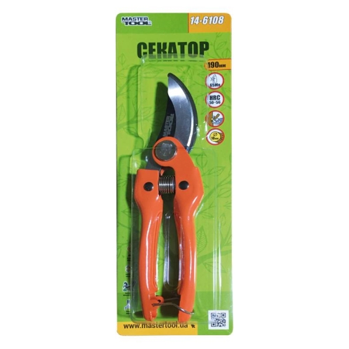 MasterTool Секатор садовий 190 мм з металевими ручками, лезо Mn65, Арт.: 14-6108