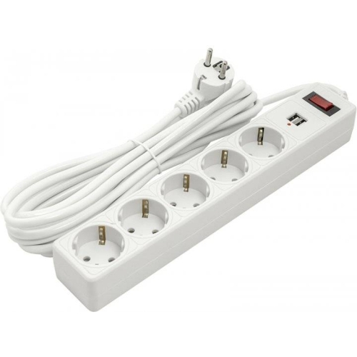 Мережевий фільтр PowerPlant 5 м, 3x1.5мм2, 10А, 5 розеток, 2xUSB 2.1A, євростандарт (JY-1056U/5)