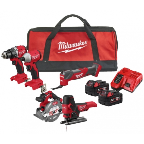 Набір інструмента акумуляторного MILWAUKEE M18 BLCPP5A-502B (BLDDRC, BLIDRC, FCS552, FMT, FJBS, заряд. Пристр., 2 акум. Х 5 Аг)