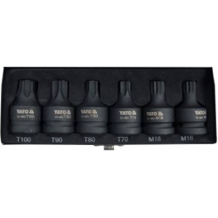 Набір насадок викруткових ударних TORX та SPLINE YATO: квадрат-3/4"; T70-100, M16, M18; Cr-Mo, 6 шт.
