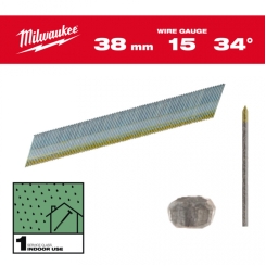 Набір цвяхів гальванізованих с D- образним капелюшком для нейлера MILWAUKEE, 15G/34°/38мм, (2500шт)