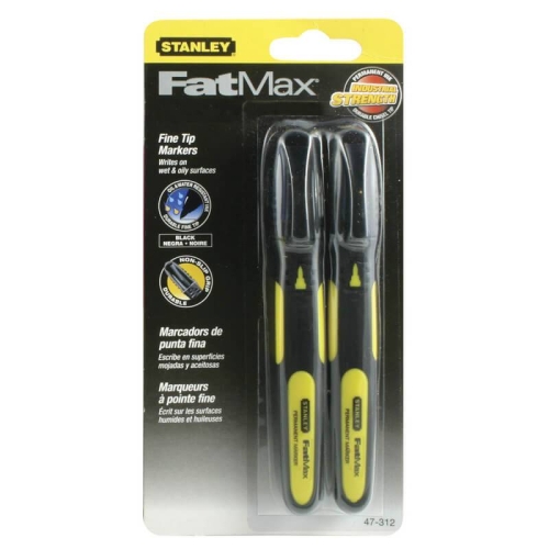 Набір з двох плоских маркерів FatMax® із загостреним наконечником та стійким чорним чорнилом STANLEY 0-47-312