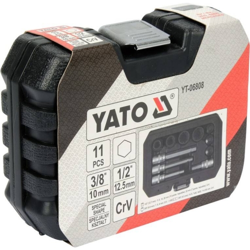 Насадки 6-гранні для гальмівних супортів авто YATO: квадр- 3/8", 1/2", 7- 22 мм, 11 шт