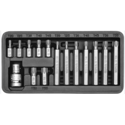 Насадки викруткові VOREL : адаптер квадрат 1/2", "TORX" T20-T55, 30 -75 мм, CrV. Набір 15 шт. [20]