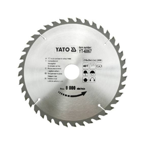 Пила дискова переможна YATO: 210х30x3, 2x2, 2мм I зубці 40 І RPM до 8000 1/хв [10/20]