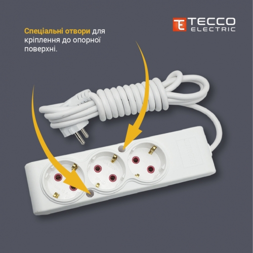 Подовжувач TECCO 3 поста без заземлення 3м (2 * 0.75) чорний 1шт/уп