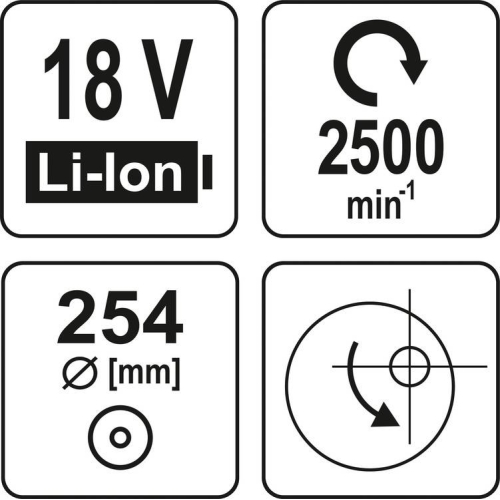 Полірувальна машина акумуляторна YATO: Li-Ion 18 В, (без акумулятора) 2500 об/хв, диск Ø= 250 мм
