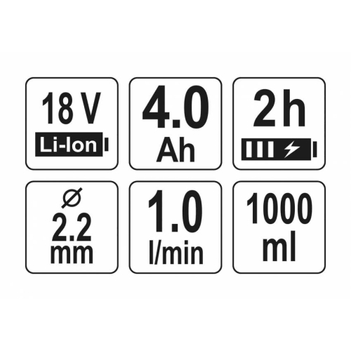 Пульверизатор акумуляторний YATO Li-Ion 18 В 4 Агод 1 л/хв бачок- 1 л сопло Ø2.2 мм