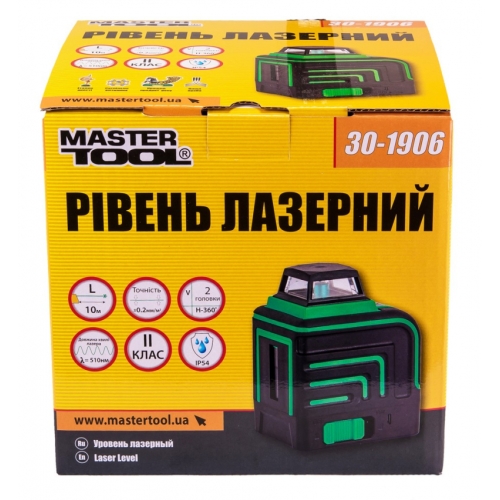 Рівень лазерний MASTERTOOL H360+V 2 лазерні головки GREEN 0.2 мм/м 10 м Li-ion сумка 30-1906