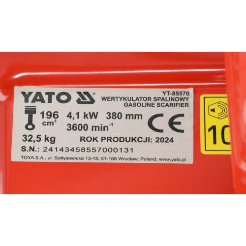 Розпушувач і аератор грунту бензиновий YATO: 3,5кВт, шир- 38см, глиб- 8-12мм, збір.- 40 л