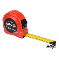 Рулетка YATO : L= 7.5 м x 25 мм, з сталевою стрічкою, нейлоновим покриттям, подвійним блокуванням