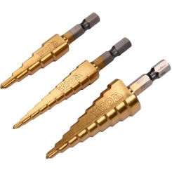 СВЕРЛА ЗА МЕТАЛОМ КОНУСНІ ТИТАНОВІ YATO HEX-1/4" HSS 4241 3-12 ММ, 4-12 ММ, 4-20 ММ 3 ШТ